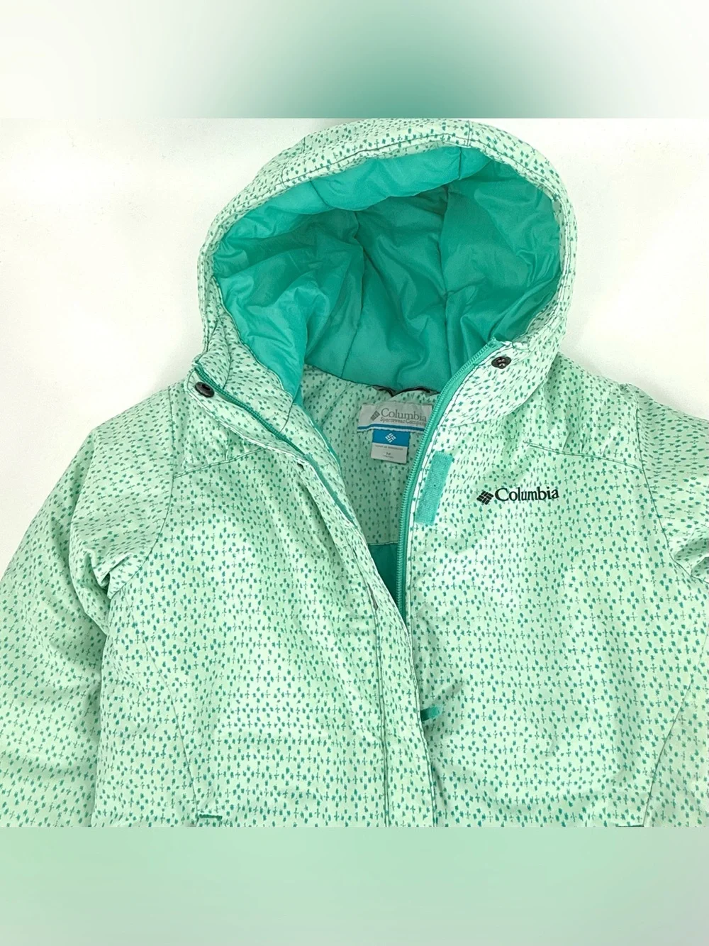 Columbia Winter Coat Girls Size Medium Mint Green Hooded Full Zip Ski Jacket
